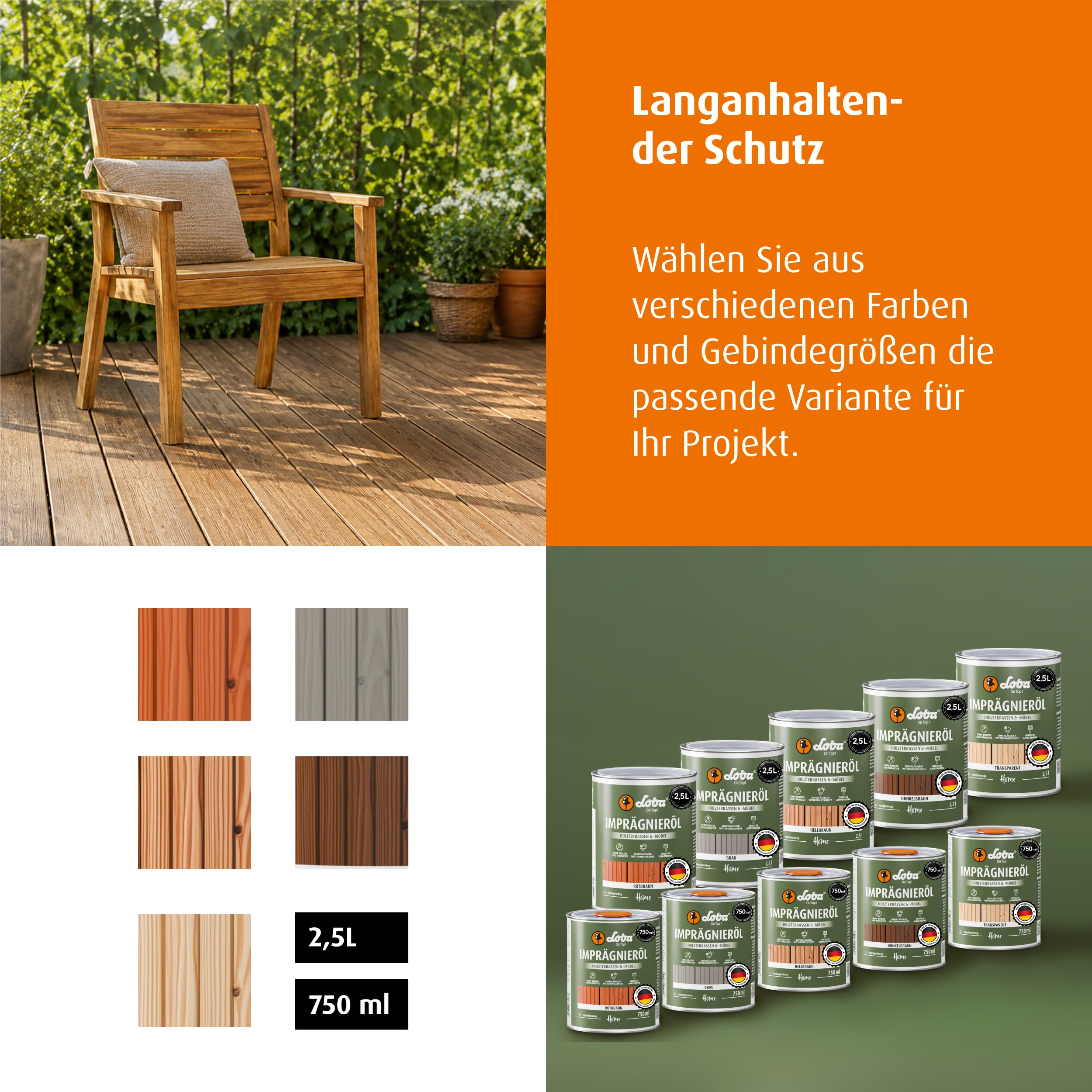 LOBA Imprägnieröl Grau Für Außenholz 2,5 l - Terrassenöl Mit Tiefenschutz - Schutz vor Regen, Frost & Sonne - Öl für Gartenmöbel & Holzoberflächen - Für Glatte & Geriffelte Dielen