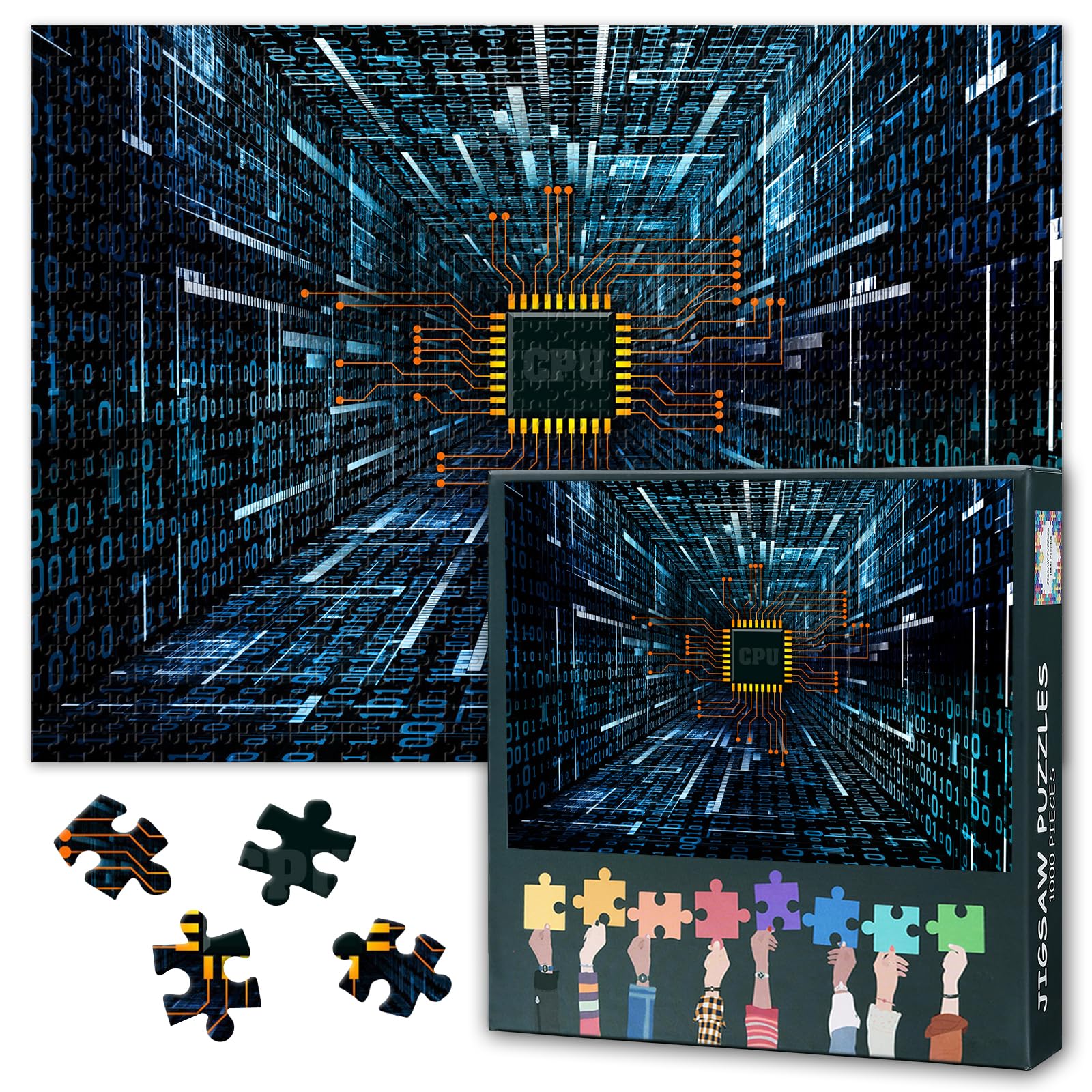 Jigsaw Puzzle 1000 Pieces for Adults Electronic PC CPU Concept Computer Chip Art High Tech Circuit Board Design Challenging Large Puzzle 27.5 x 19.7 Inches