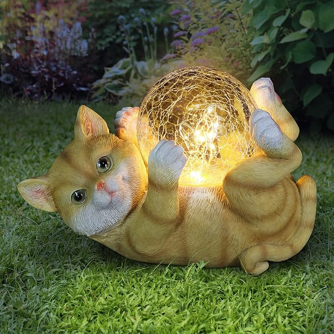 Exhart Garden Sculpture, Solar Cat Garden Statue with LED
