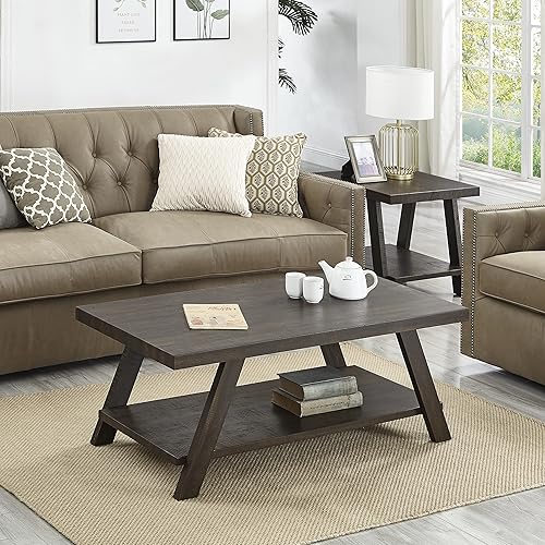 Miniatura 3 de Roundhill Furniture Athens - Juego de mesa de centro contemporánea de madera con estante de 3 piezas, madera de ingeniería, 24P x 48A x 19Al