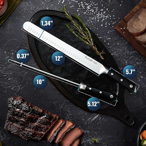 Miniatura 6 de Cutluxe Juego de cuchillos de barbacoa  Cuchillo de pechuga de 12 pulgadas y varilla de afilado de 10 pulgadas, juego de cuchillos de carnicero para