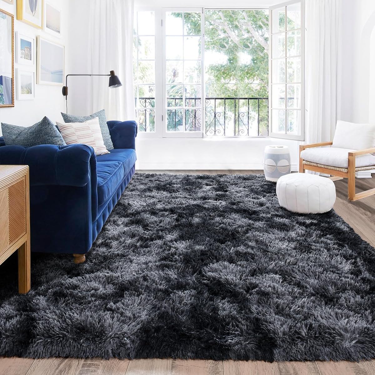 Alfombras de área de 8 x 10 para sala de estar, ultra suave, grande, alfombra de dormitorio, alfombra de felpa antideslizante, moderna y esponjosa para niños, niñas, decoración del hogar, estética, gris oscuro