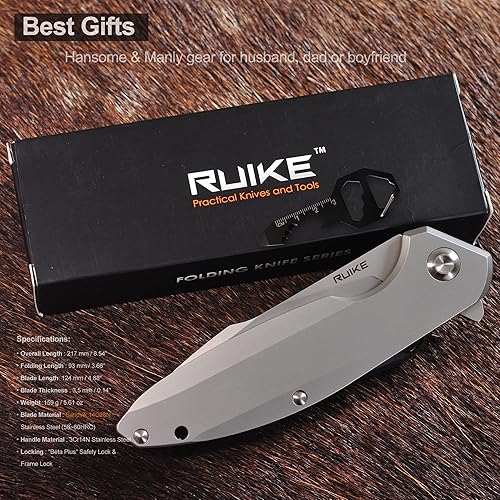 Miniatura 7 de Ruike Cuchillo plegable de bolsillo para campamento, 14c28n, bloqueo de marco, rodamiento de bolas, apertura rápida, Harnd de 3.66 pulgadas, hoja