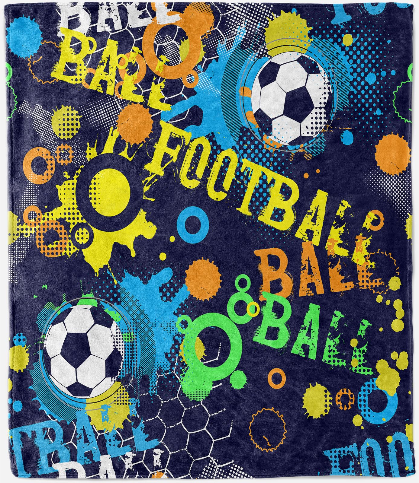 ANHOPE Sports Blanket Soft Lightweight Flannel Fleece Throw Blanket for Couch Sofa Bed Abstract Football Soccer Print Pattern All Season Decorative Throw for Kids Baby Toddler 100 x 130 cm