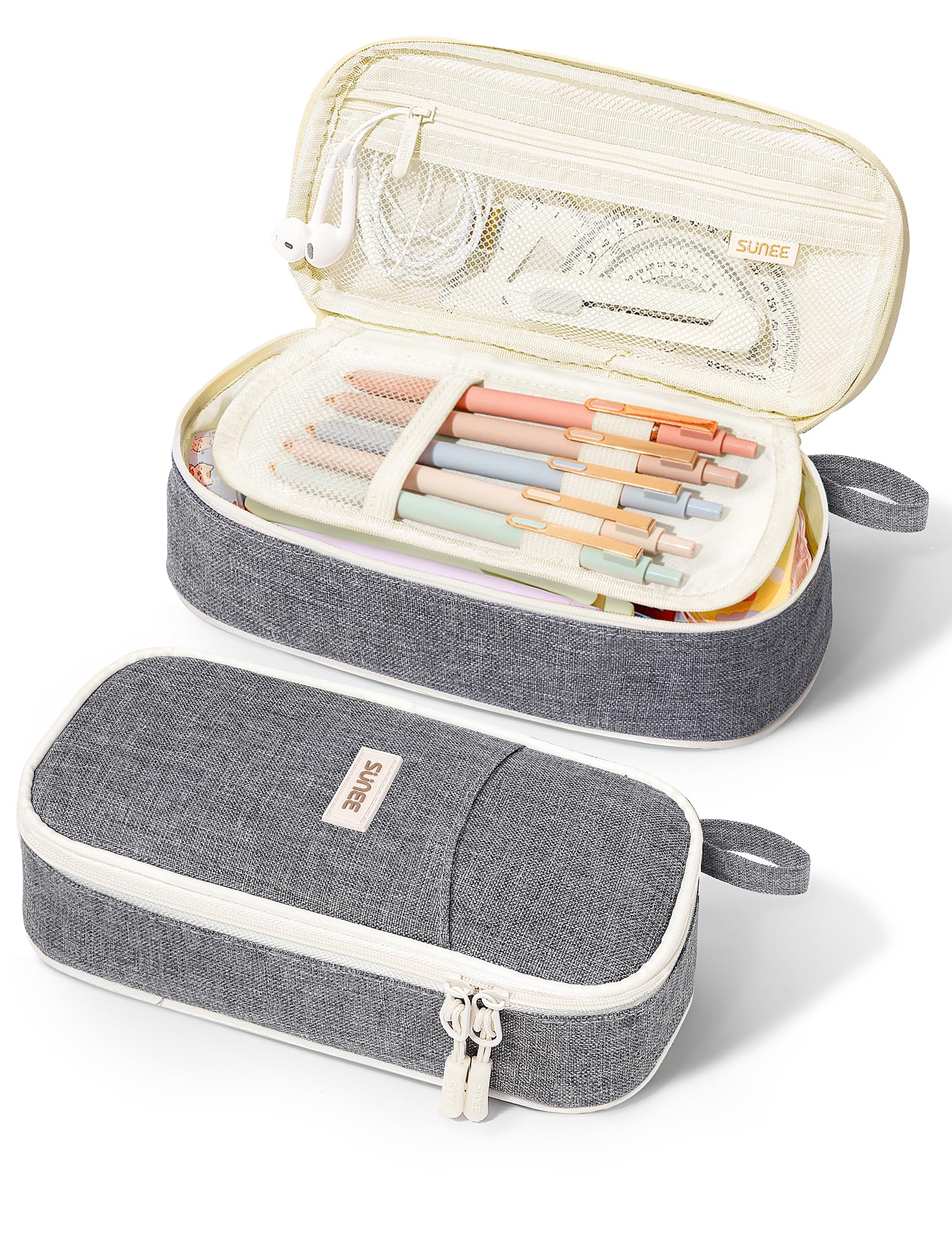 Cute Pencil Case, Aesthetic Pen Pouch, Colored Large Pencil Bag with Zipper, Kawaii Stationery Storage and Organizer, School Supplies for Teen and Adult Girls, Gray