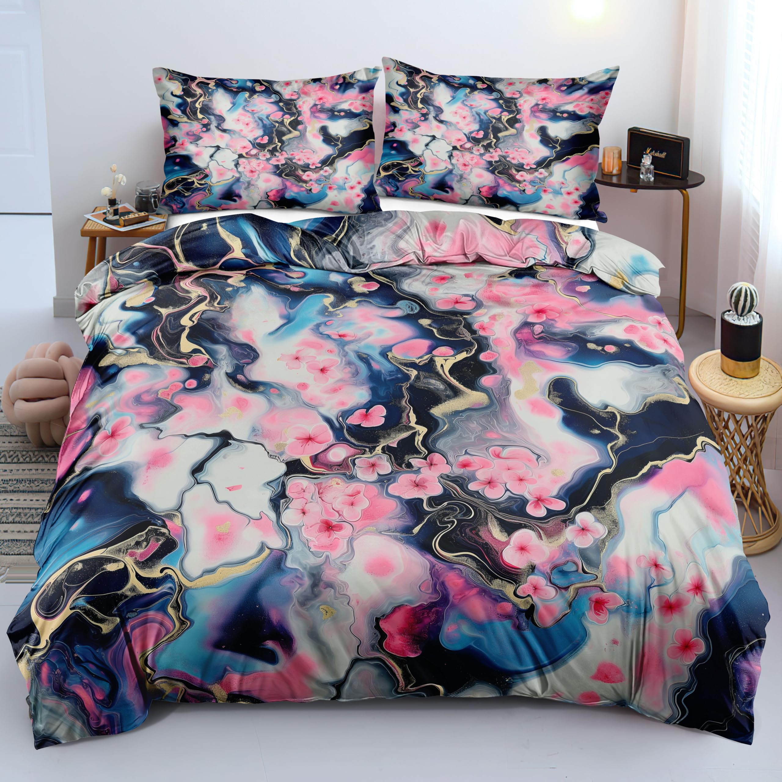 Housse de couette marbre bleu marine pour créer un cocon d'art abstrait moderne