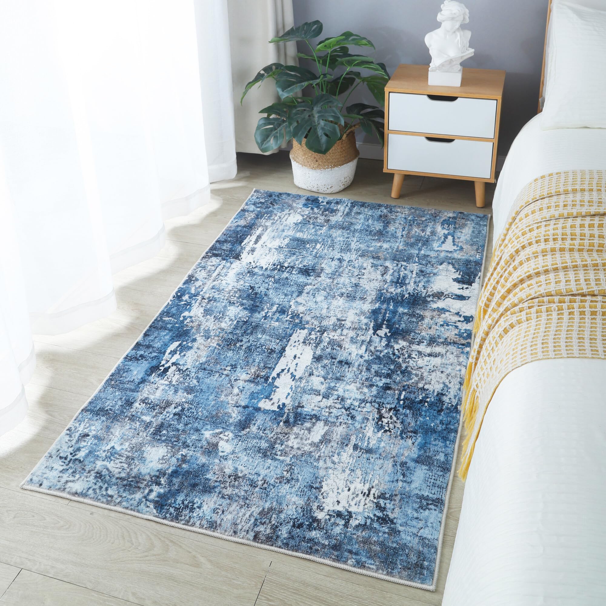 Rugcomf Alfombra lavable de 3 x 5 pies, alfombra de área suave, diseño abstracto, antideslizante, no desprende pelo, lana sintética, alfombra persa vintage para mesita de noche, dormitorio, cocina,