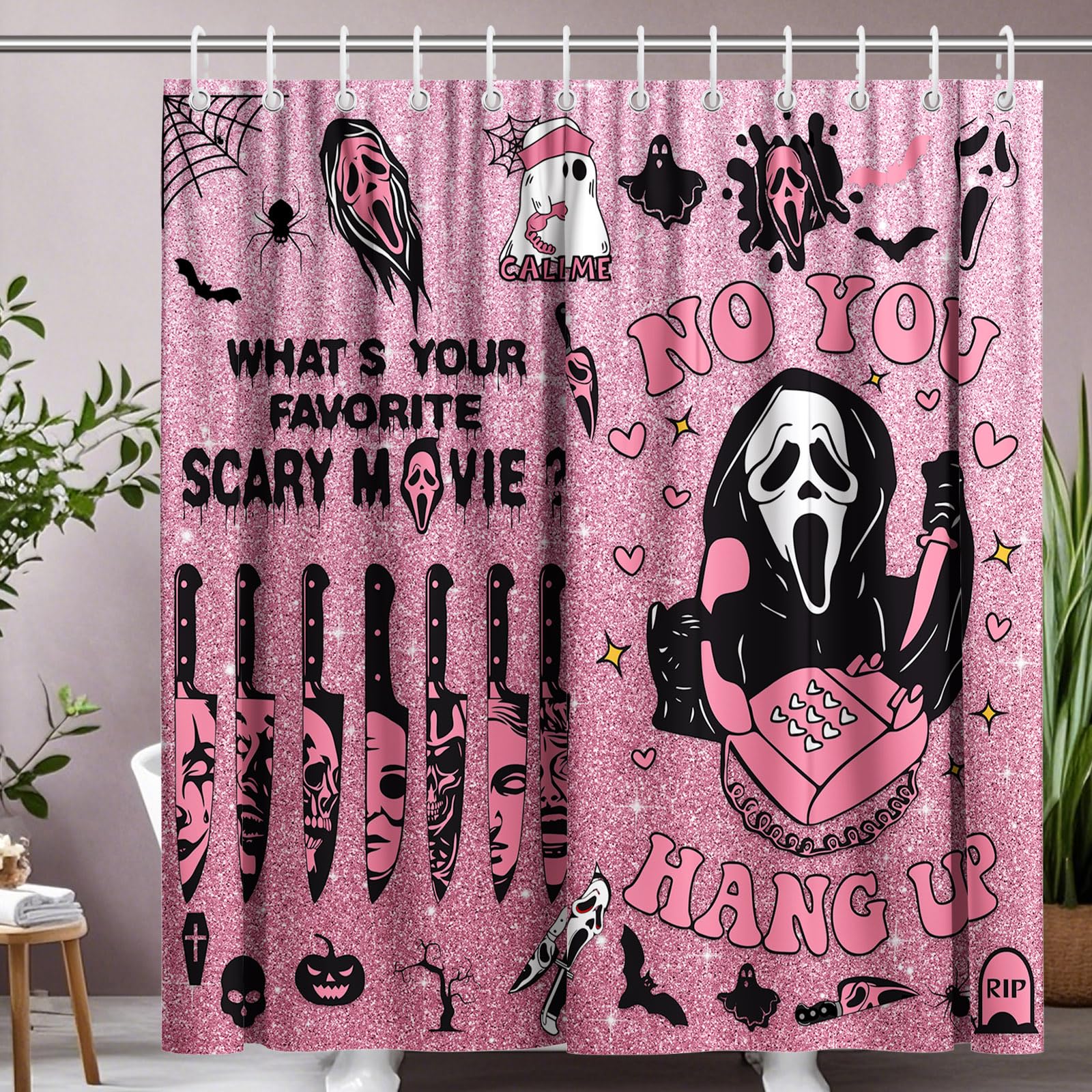 KAIRA Scary Gothic Horror Face Shower Curtain, Funny Halloween Bathroom Decor, 72x78 Waterproof Polyester Curtain with Hooks