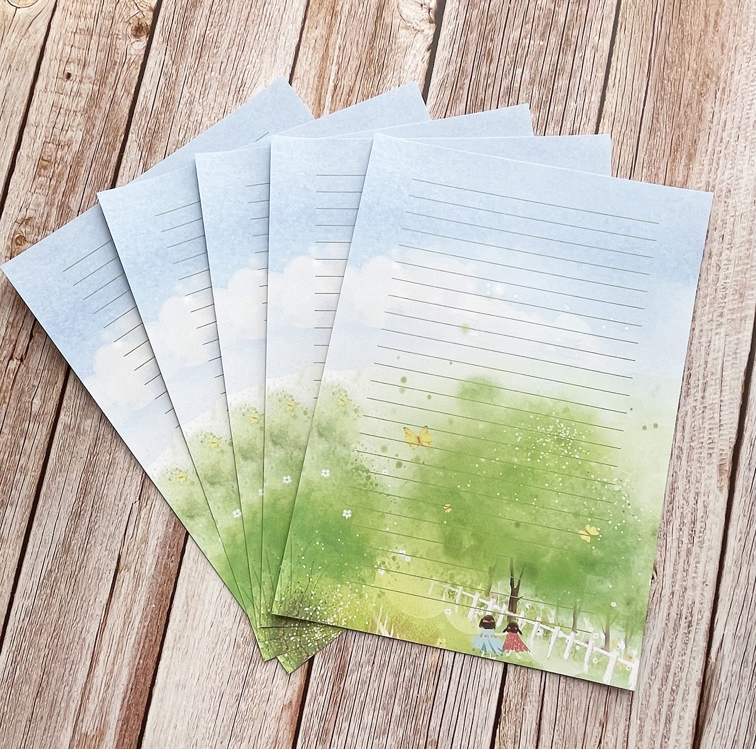 100 papeles de papelería a rayas, hermosos diseños para escribir cartas, notas, invitaciones, manualidades, 5 estilos diferentes (11.7 x 8.25 pulgadas)