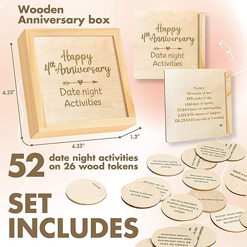Miniatura 2 de Regalos de madera de aniversario de 4 años para él y ella - Regalos de recuerdo de 4 aniversario para marido y esposa, regalo de feliz 4 boda para