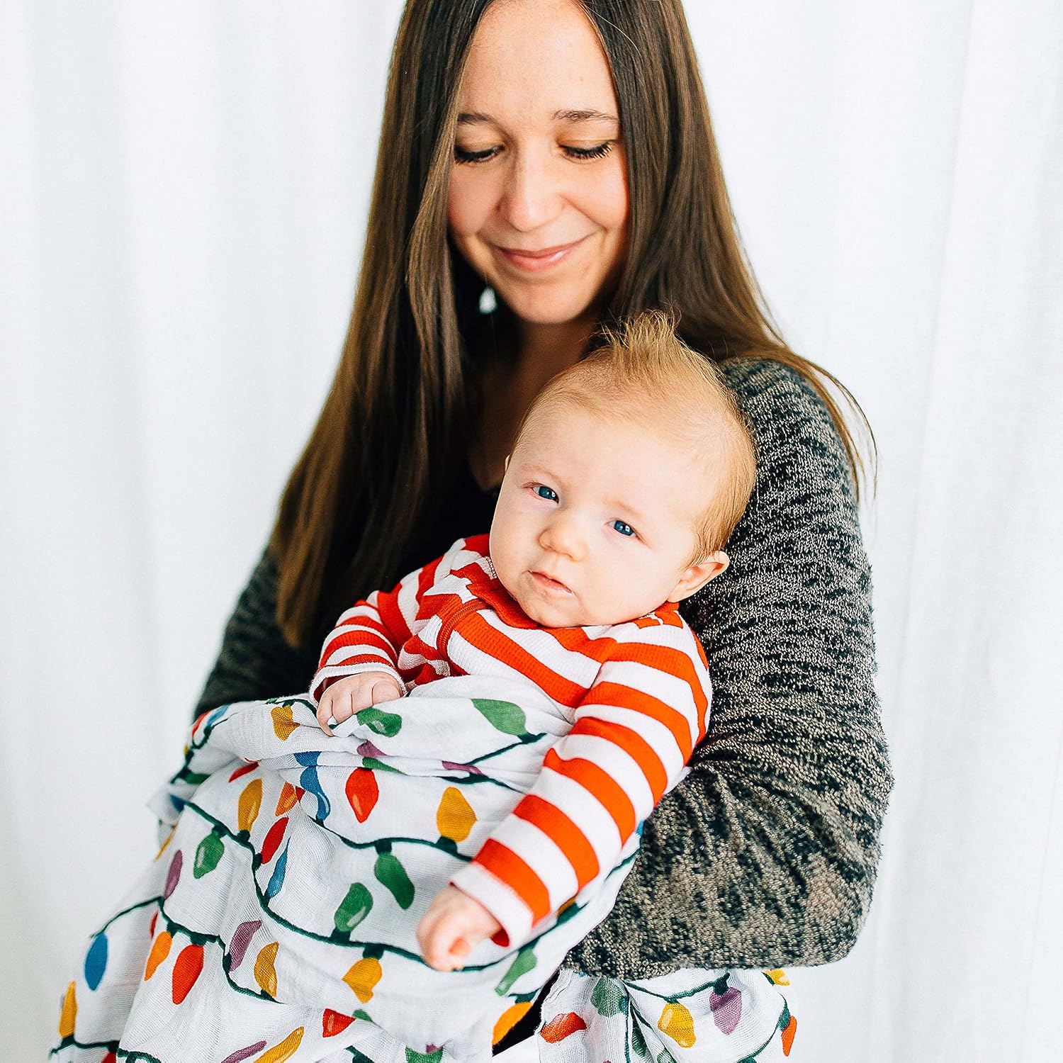 Little Unicorn Premium Cotton Swaddle Baby Blanket | Breathable Fabric | for swaddling, Play, Nursing & More (Christmas Bulbs)
