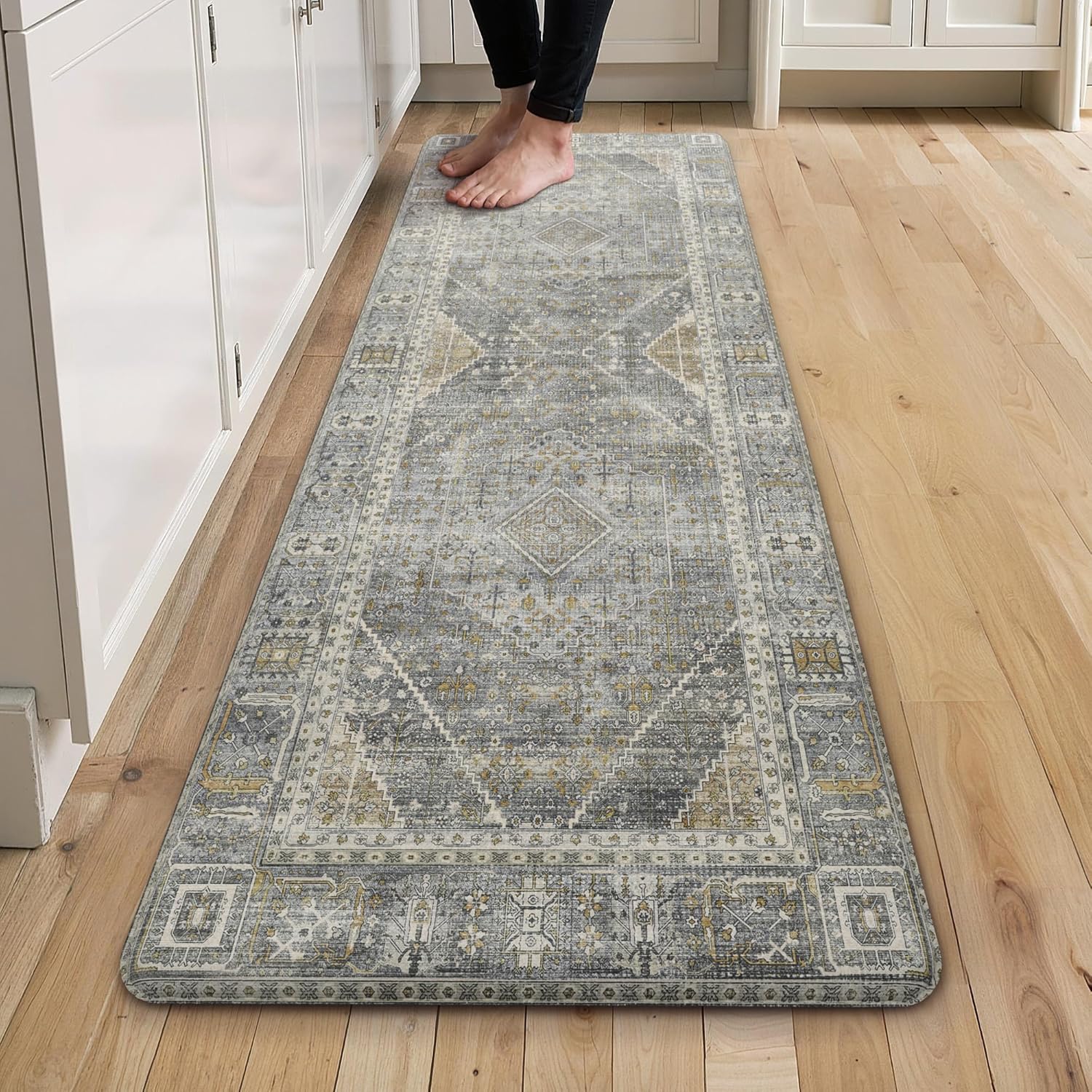 GENIMO Kitchen Mats for Floor, Washable Anti Fatigue Mat for Cushioned, 17.3"x59", Waterproof Kitchen Rugs, Non Slip Foam Comfort Standing Mat Rug for Home, Runner, Sink, Laundry, Lightgrey Lightgrey 17.3"x59"--0.4 inches