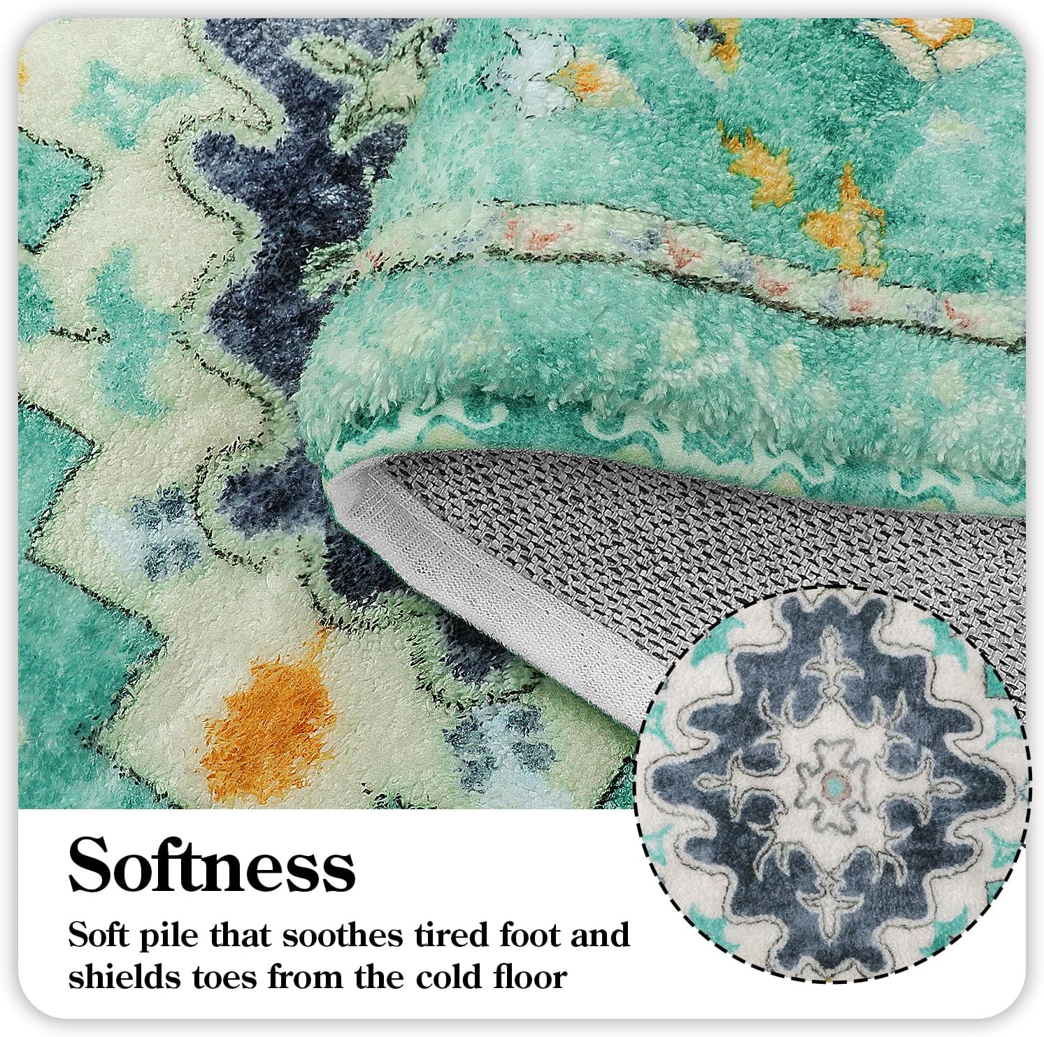 Uphome Boho Vintage Bathroom Runner Rug Green Non-Slip Soft Long Bathroom Rugs Machine Washable Oriental Bath Mat Traditional Tribal Floral Floor Mats for Sink Shower Bathtub, 18x47 inch