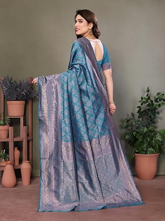 Women's Litchi Silk Banarasi Silk Saree (Reena)
