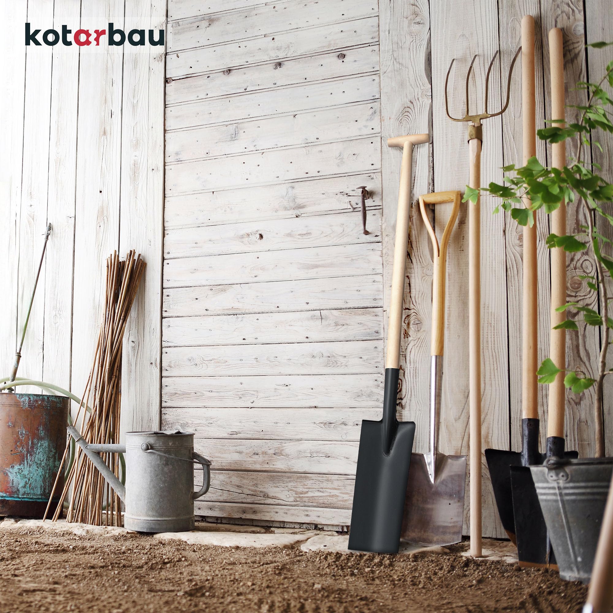 KOTARBAU® Vanga di drenaggio 380 x 147 mm per manico di 38 mm diametro lama in acciaio lunga stretta per trapiantare con manico in legno