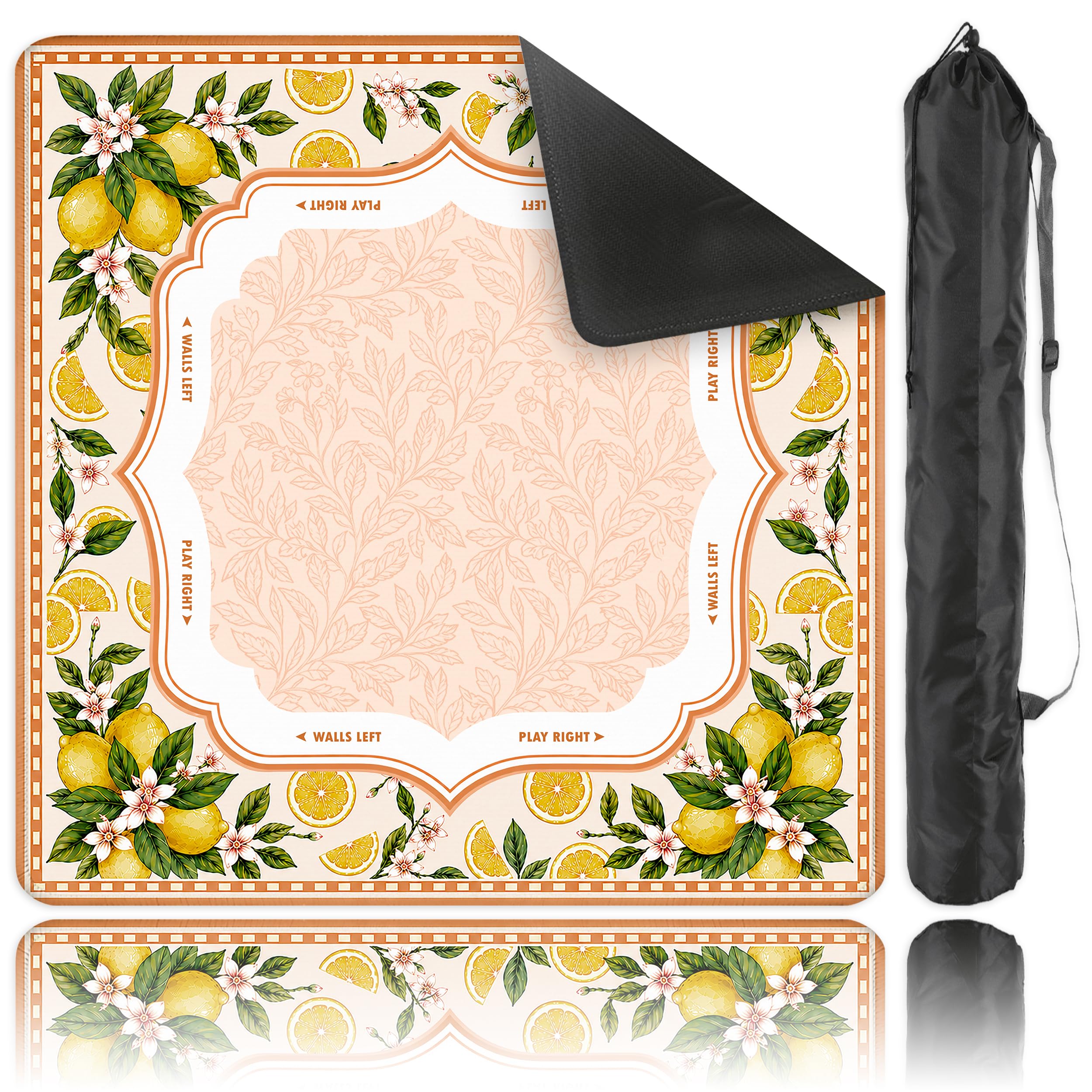 SODAVA Lemon Mahjong Mat 31,5 x 31,5 cm Orange Antidérapant Réduction du bruit Tapis de table de jeu pour Mahjong, jeux de société, cadeaux pour joueurs de carrelage, clubs avec sac de transport