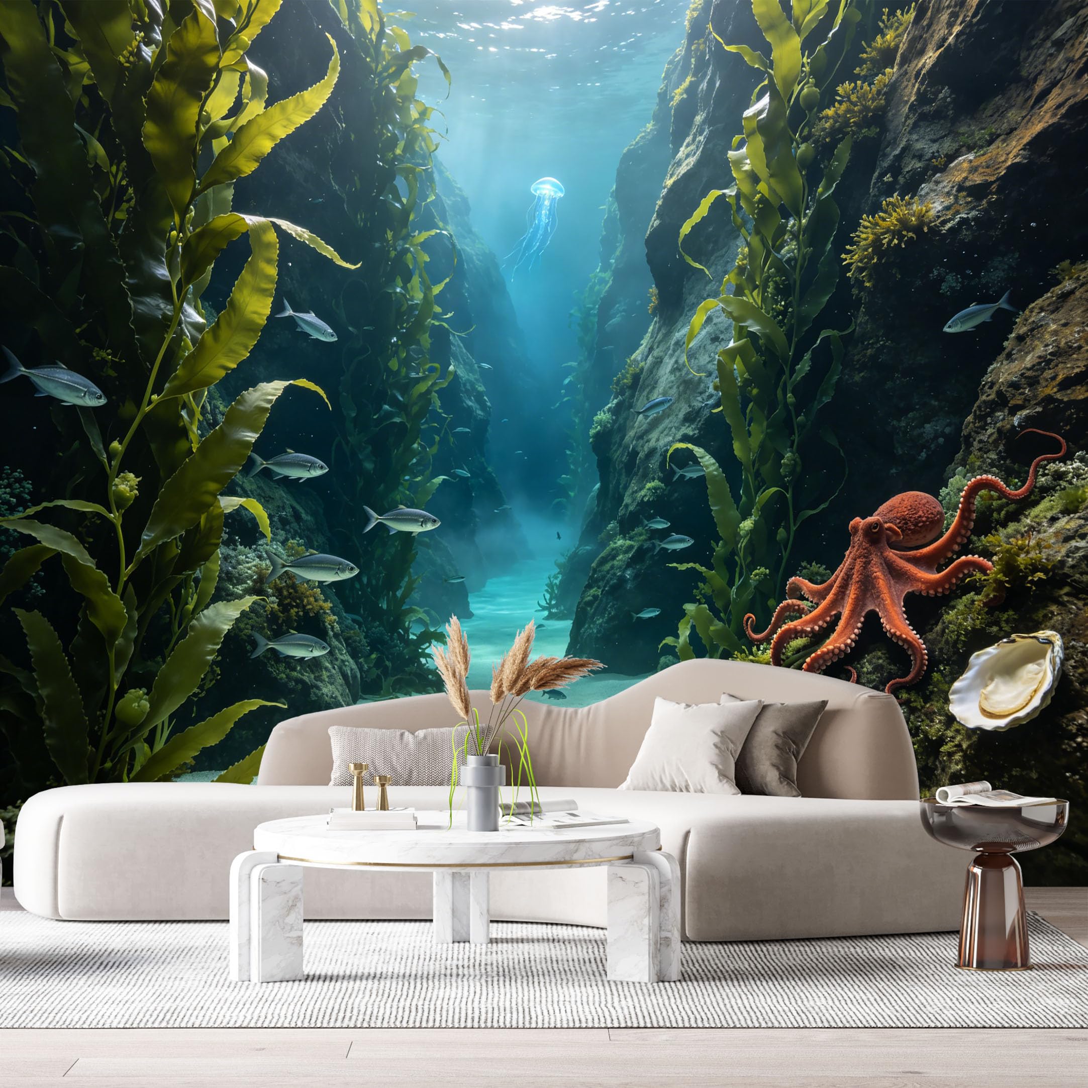 Custom Size Wall Murals Ocean Marine 3D Underwater Octopus Jellyfish SelfAdhesiveWall Fabric Removable Wallpaper Wall Decor for Living Room Bedroom Bathroom