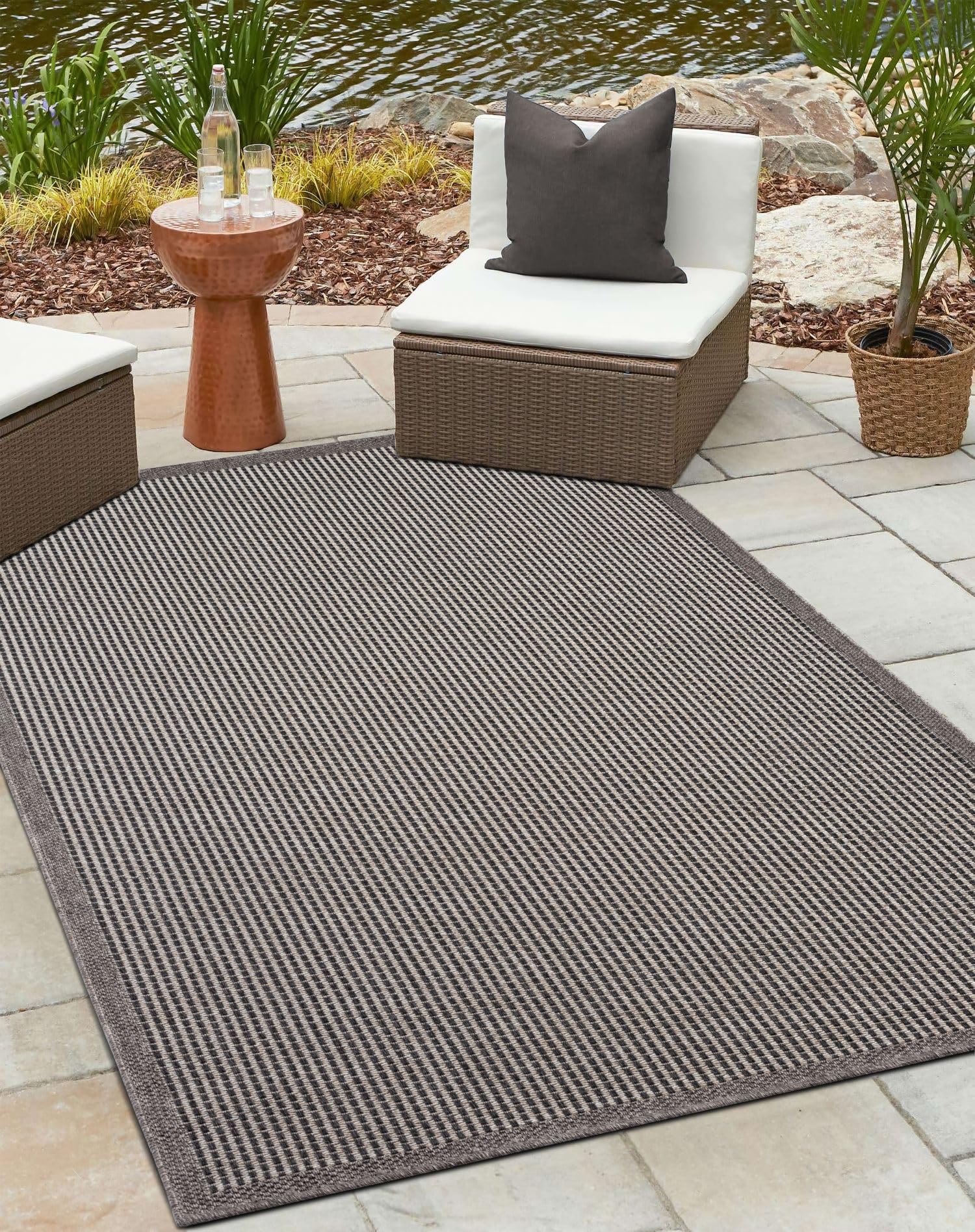 MY-RUG Outdoor Teppich wetterfest 160 x 230 cm, UV beständig & robust für Garten Terrasse, Balkon Küche & Wohnzimmer, kurzflor waschbarer Wohnzimmerteppich, Fiona II
