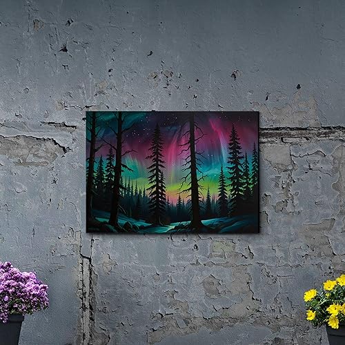 Miniatura 3 de Aurora Borealis, Northern Lights Art, framed canvas print, snow capped mountain landscape art, synthwave vaporwave, Decor Canvas, Decor