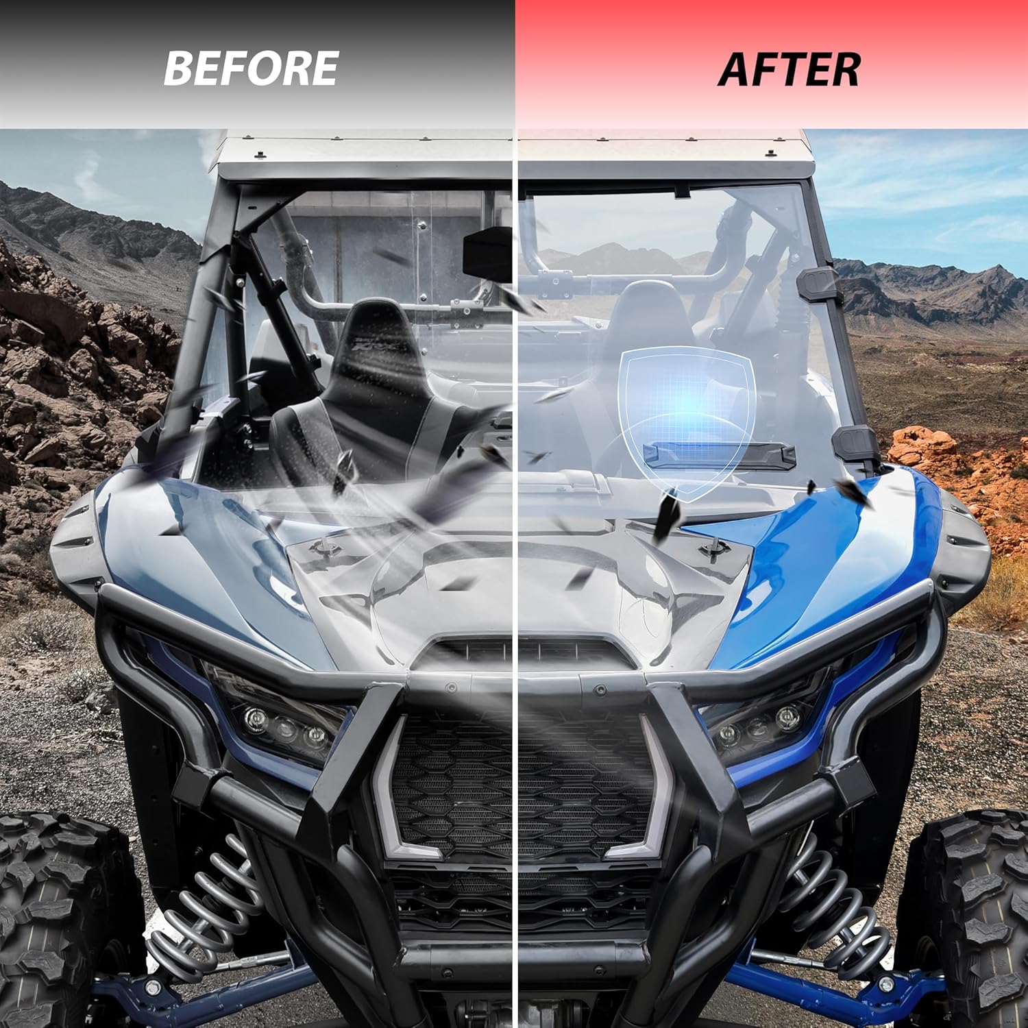 Front Windshield for Kawasaki Teryx KRX 1000, Vented Clear Full Windshield Hard Coated Polycarbonate Scratch Resistant Window for Kawasaki Teryx KRX 1000 2020-2025 Accessories