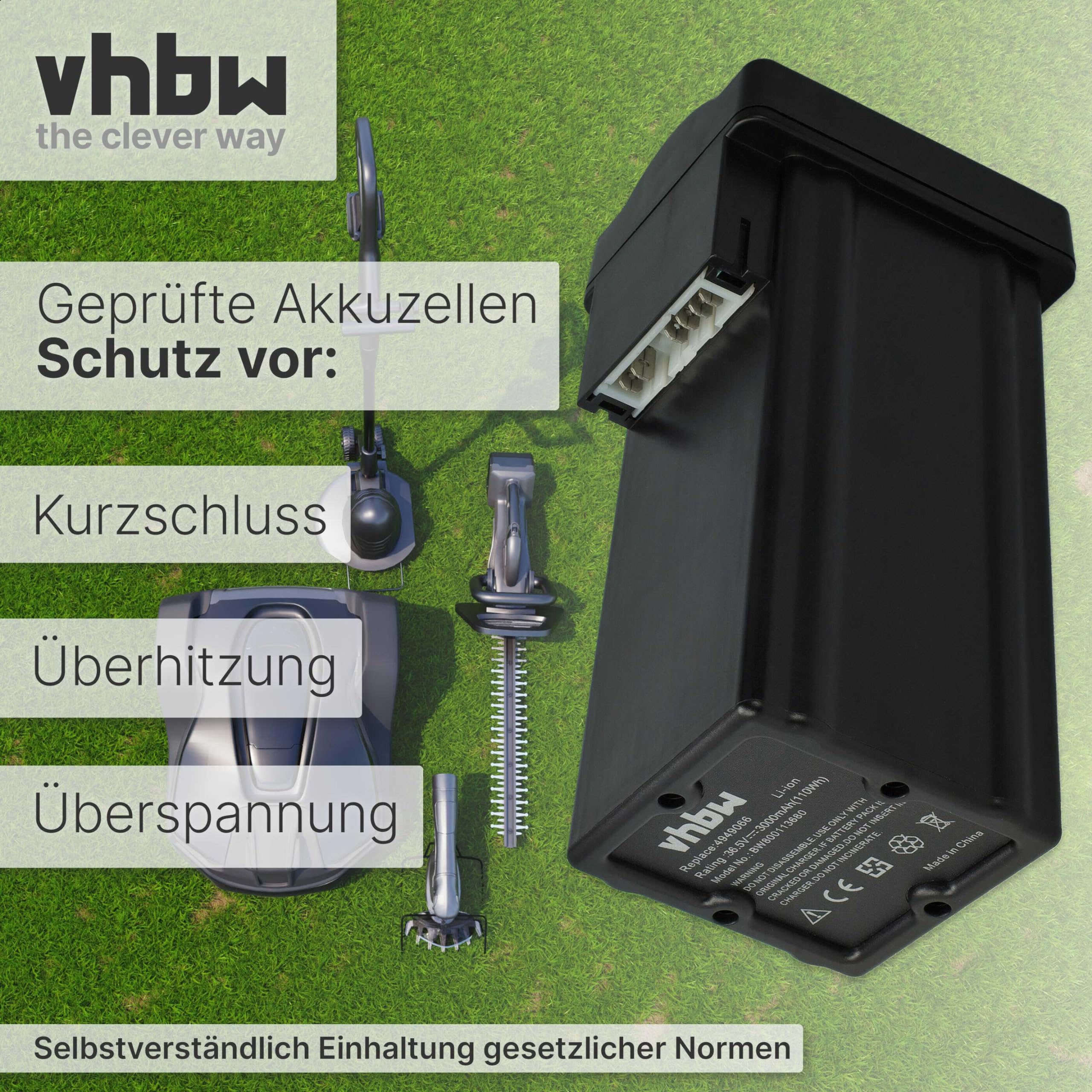vhbw Batería Compatible con Wolf Garten Power 37, 40, 34 cortacésped 3000mAh 36,5V Li-Ion