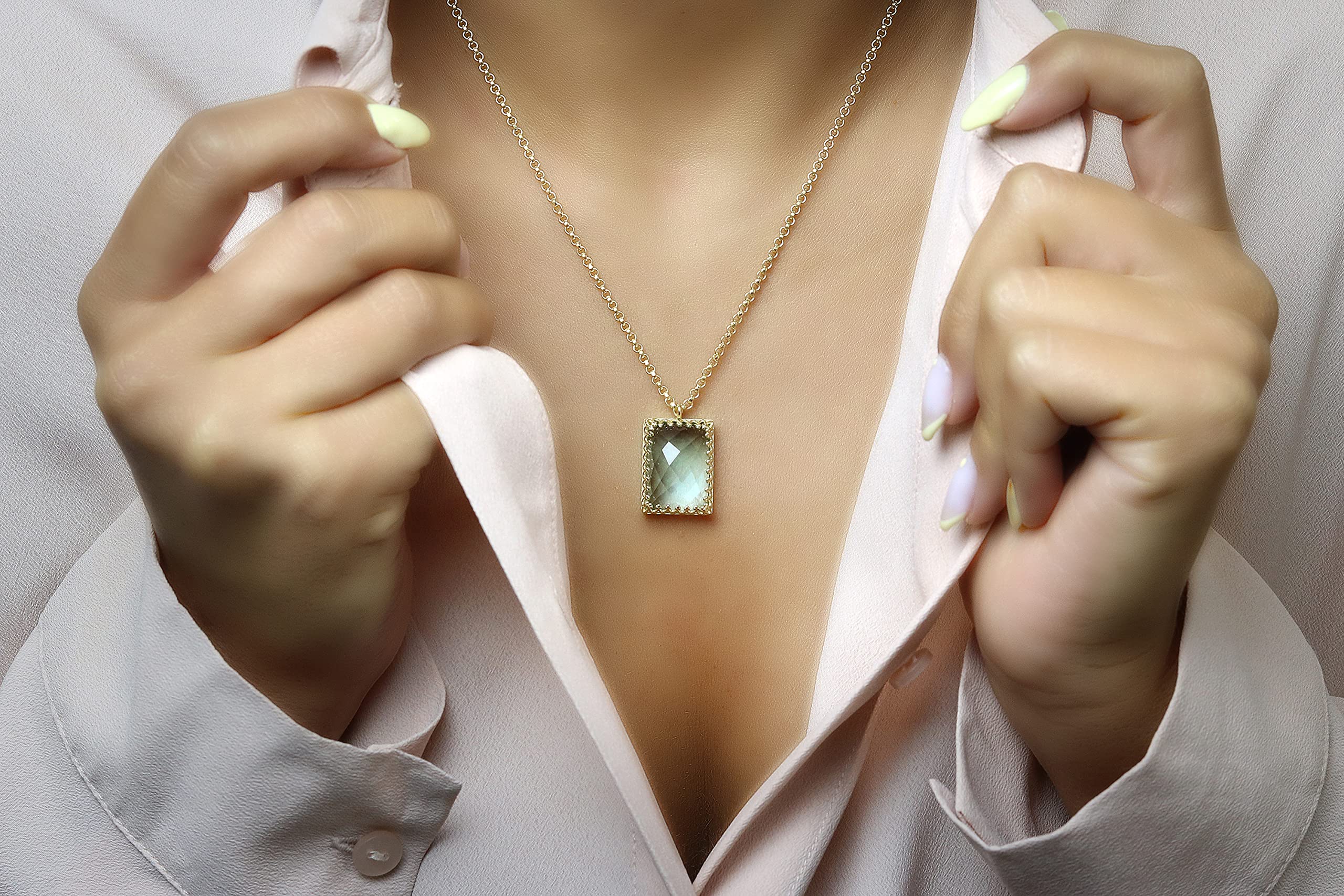Collier Topaze Rectangle Stylisé - Colliers Faits Main, Colliers de Pierres Précieuses, Colliers de Mode pour les Occasions Spéciales - Bijoux Artisanaux de Pierre de Naissance pour les Femmes