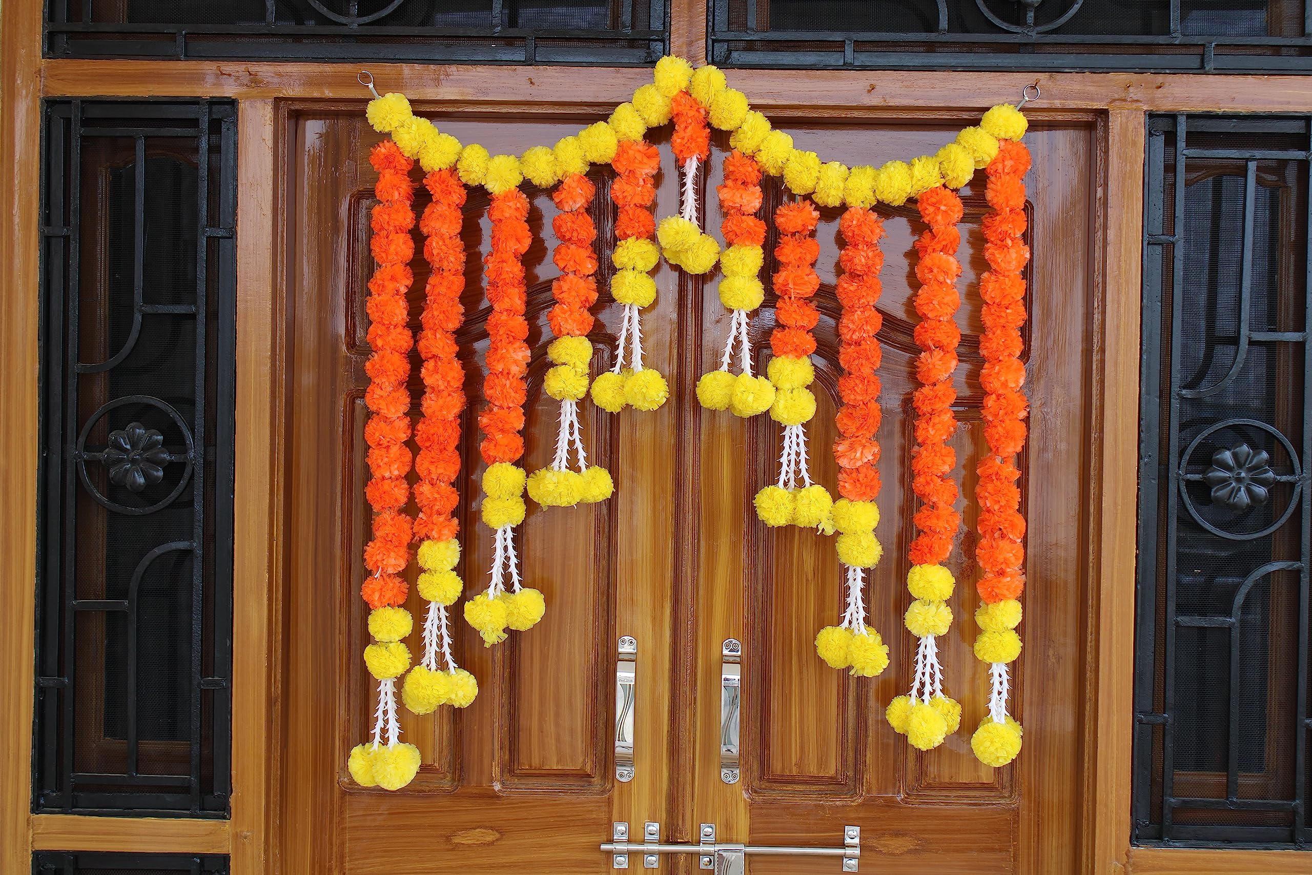 JH Gallery Handmade Artificial Flower Marigold Fluffy Flower Backdrop for Decoration Toran | Decorative Items for Home | Door & Wall Hangings for Mandir Decoration | Backdrop for Temple Decoration