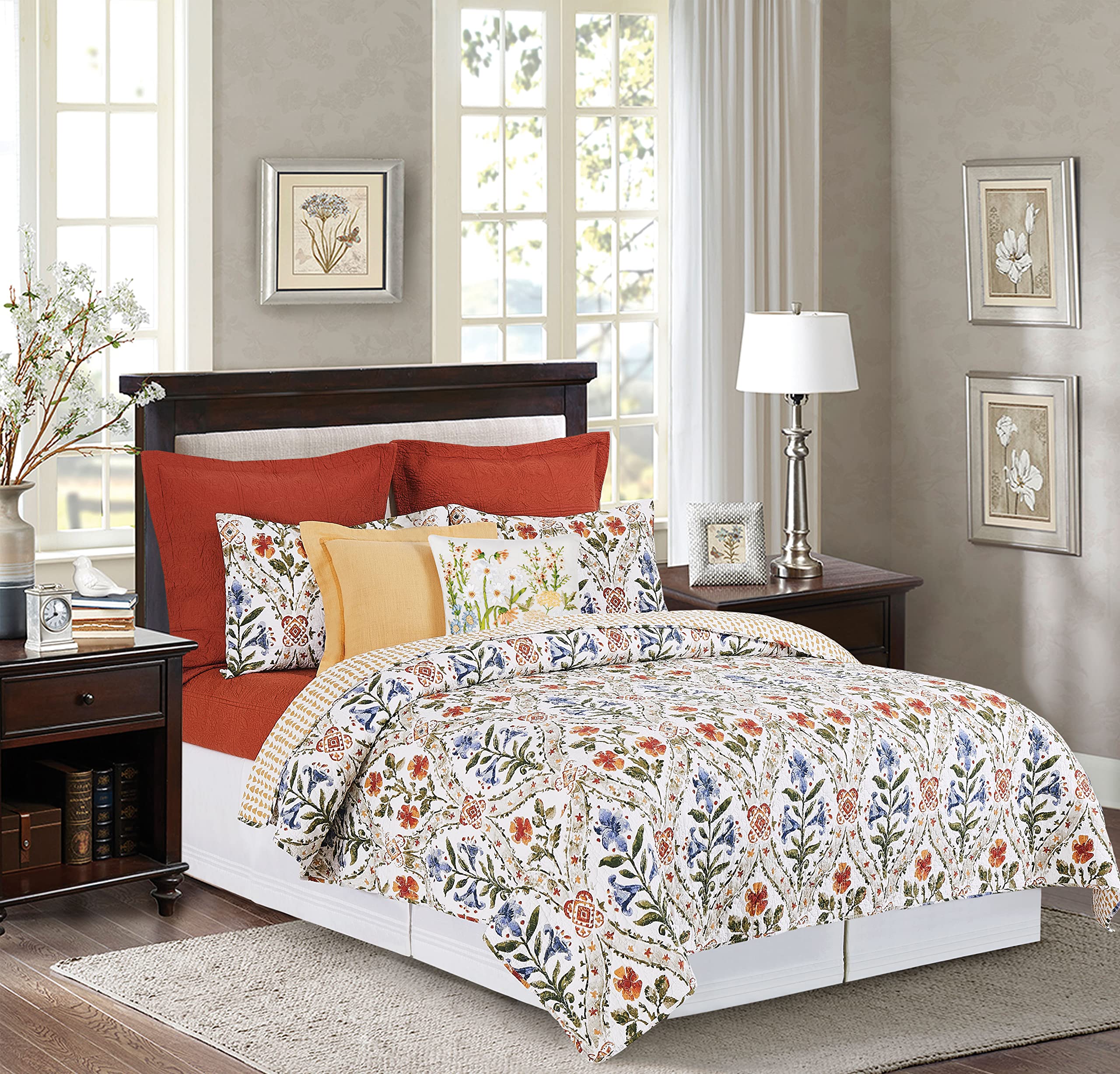 C&F Home Victoria's Garden Full/Queen 3-Piece Quilt Bedding Set Floral Flowers Watercolor Reversible Bedspread Coverlet All Seasons Spring Springtime Bed Bedroom Decor Decoration Full/Queen 3 Piece