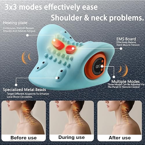 Miniatura 3 de Masajeador de cuello con calor, dispositivo de tracción de cuello y masajeador de tejido profundo y hombros para aliviar el dolor, dispositivo de