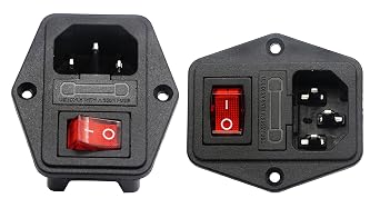 10A 250V AC Rocker Switch Power Socket 3 Pin IEC320 C14 Inlet Module Plug Fuse 2packs