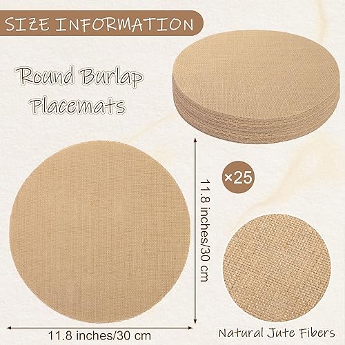 Miniatura 2 de 25 manteles individuales de arpillera de 11.8 pulgadas, redondos, reutilizables, color marrón, fibras de yute natural, manteles individuales