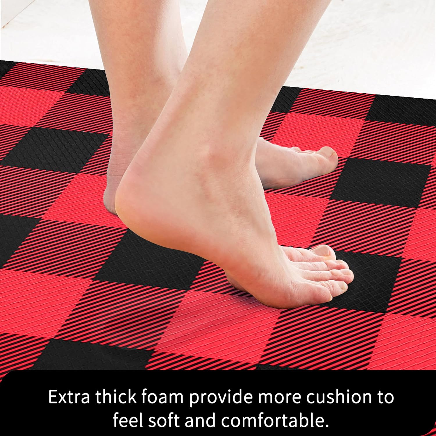 EARTHALL Christmas Kitchen Mat Cushioned Anti-Fatigue Floor Mat, Waterproof Non-Slip Kitchen Rug Ergonomic Comfort Standing Mat for Kitchen, Home, Office, Sink, Laundry, (Red & Black, 17.3"x59") : Home & Kitchen