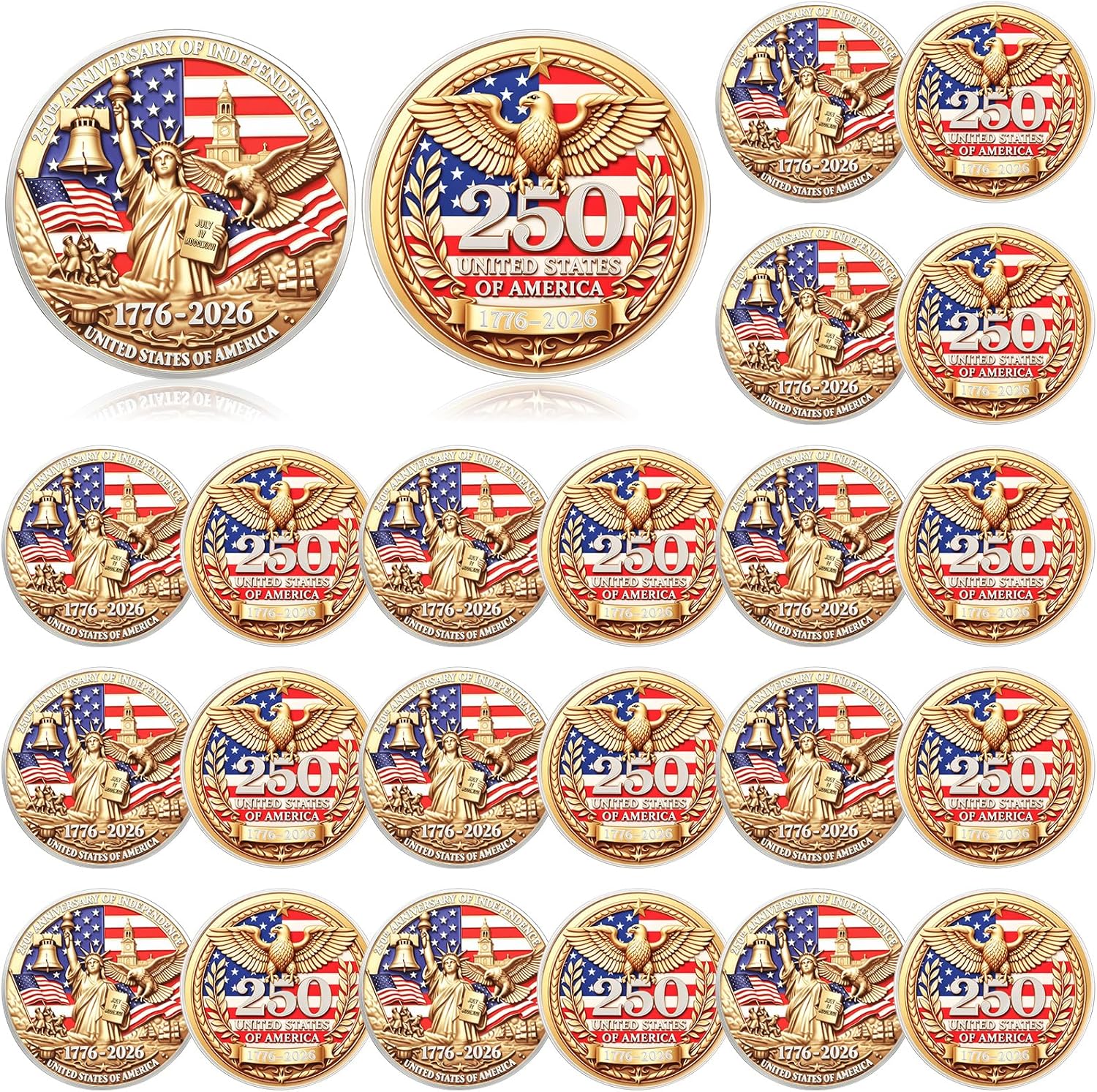 20 Pcs 250th Anniversary of American Commemorative Coins, USA Eagle Patriotic Symbol Collectible, 250 Years of USA (1776–2026) Merchandise for Celebration Challenge(Classic)