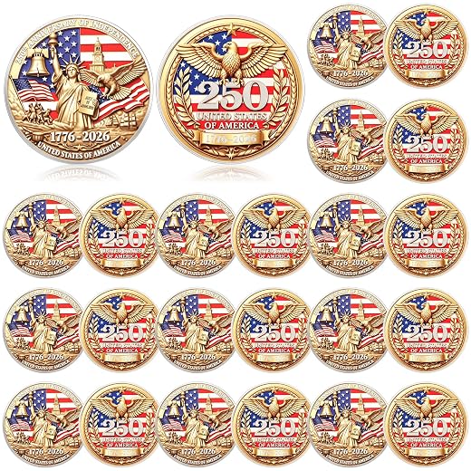 20 Pcs 250th Anniversary of American Commemorative Coins, USA Eagle Patriotic Symbol Collectible, 250 Years of USA (1776–2026) Merchandise for Celebration Challenge(Classic)