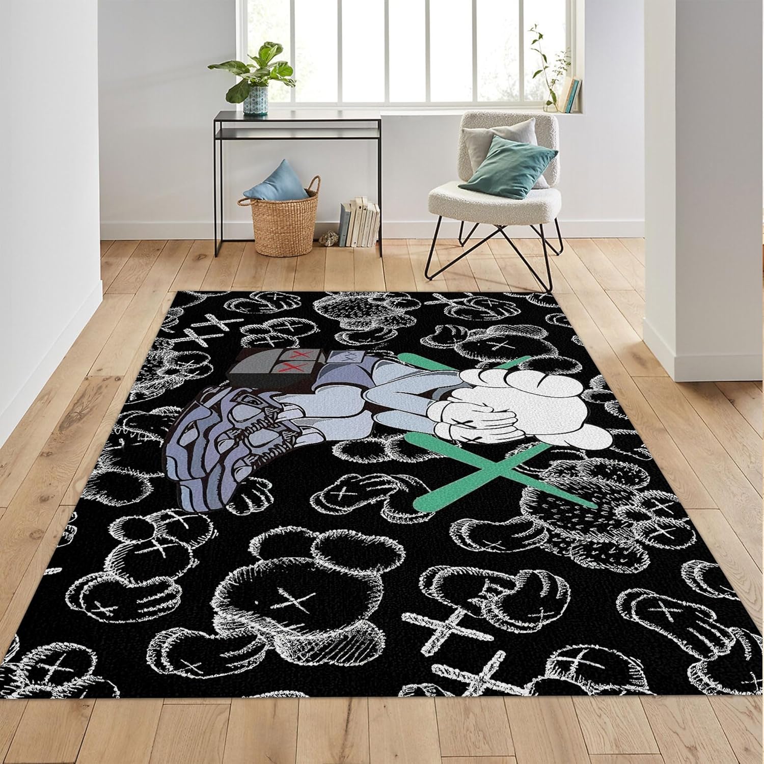 Hypebeast Area Rug Cartoon Character Pattern Rug 3D Digital Print Carpet Cool Room Decor Rugs Modern Graffiti Art Pop Rug for Living Room Bedroom Playroom Entrance Non-Slip Floor Mat 4'x 5.3'