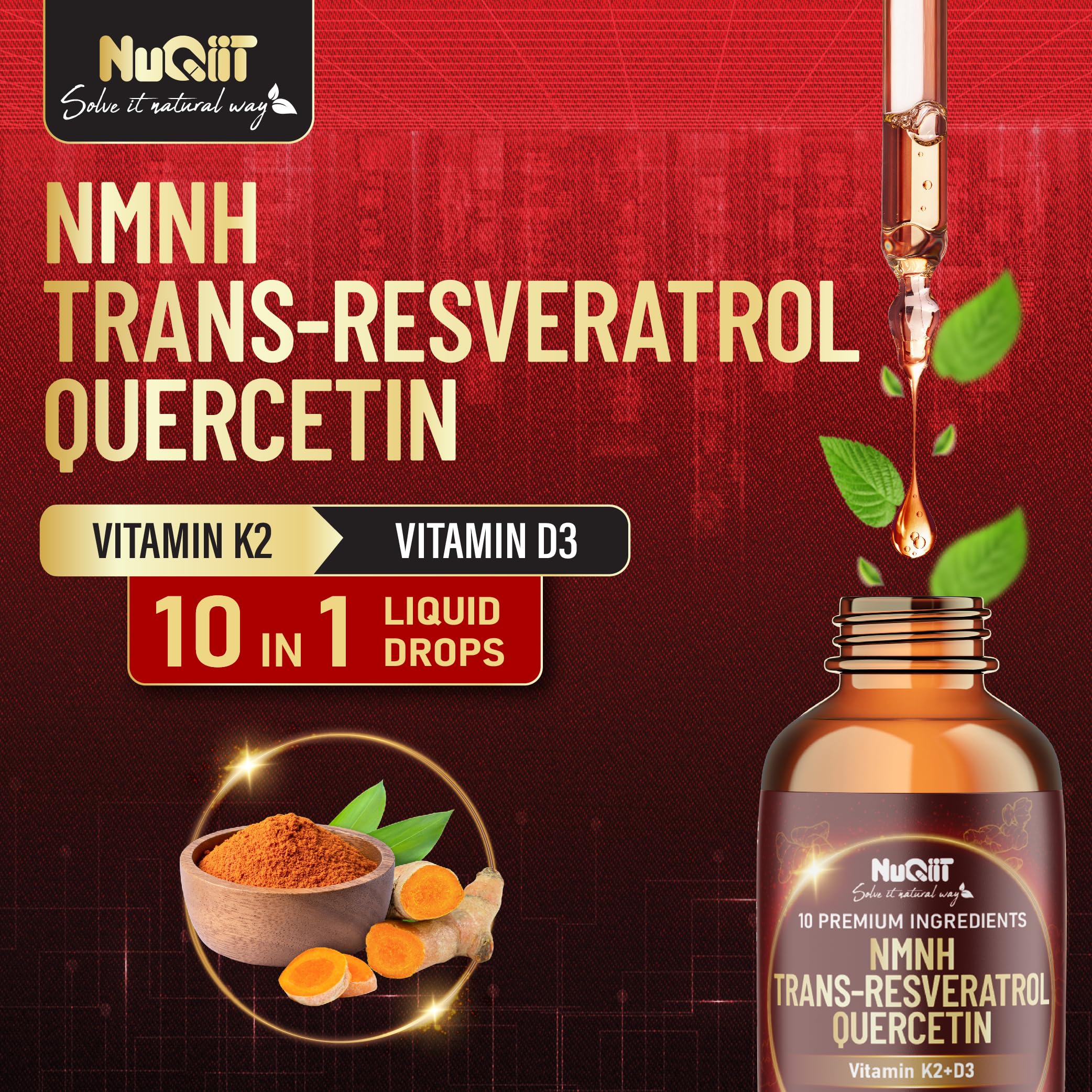 NUQIIT 10in1 NMNH Liquid Drops w/NMNH 1000mg, Vitamin D3-K2, Quercetin Suppement Trans-resveratrol and 5 More Herbals - Cellular Energy & Vitality, Healthy Aging - 1 FL Oz - 2 Month Supply — Amazon image 2