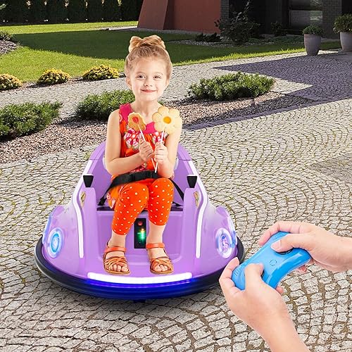 Miniatura 9 de HONEY JOY Coche parachoques para niños pequeños de 12 V, funciona con batería, joysticks duales, luz LED intermitente y música, juguetes de vehículo