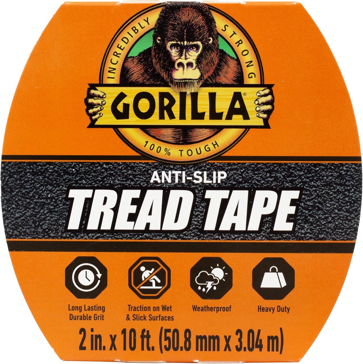 Cinta antideslizante GORILLA, rollo de 2" x 10', negra | Mejora la seguridad en superficies resbaladizas, ideal para rampas y escaleras, duradera y duradera