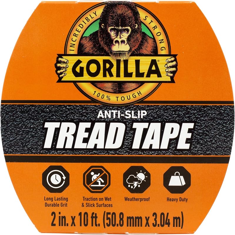 Cinta antideslizante GORILLA, rollo de 2" x 10', negra | Mejora la seguridad en superficies resbaladizas, ideal para rampas y escaleras, duradera y duradera