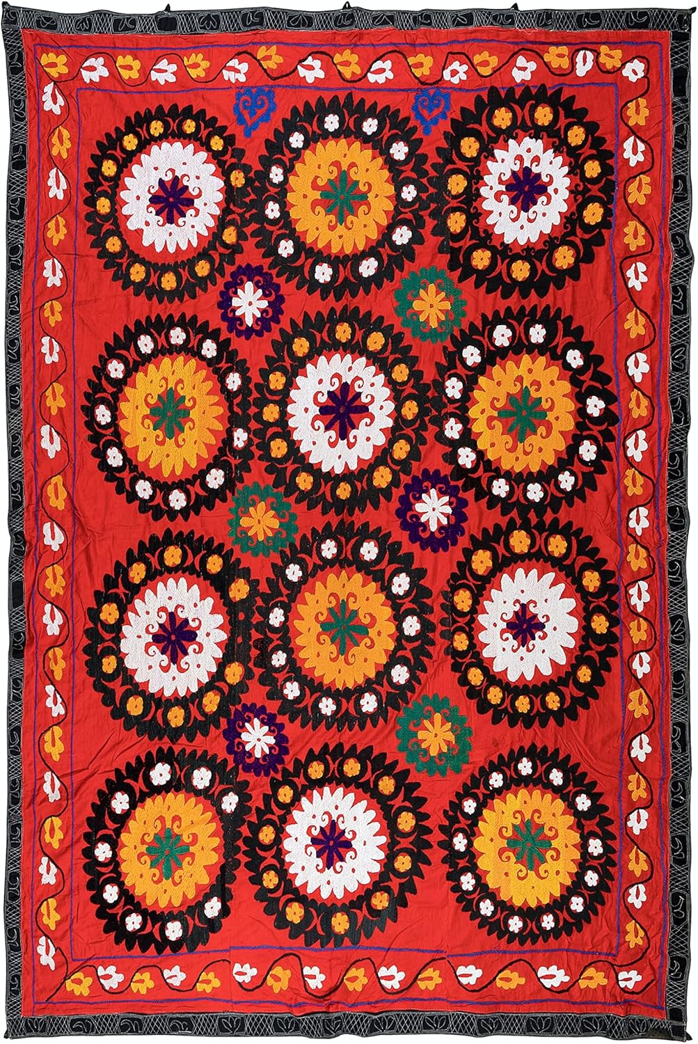 6x7.7 Ft Vintage Suzani Bedspread, Silk Hand Embroidered Bed Cover, Turkish Wall Hanging, Tapestry. RS99