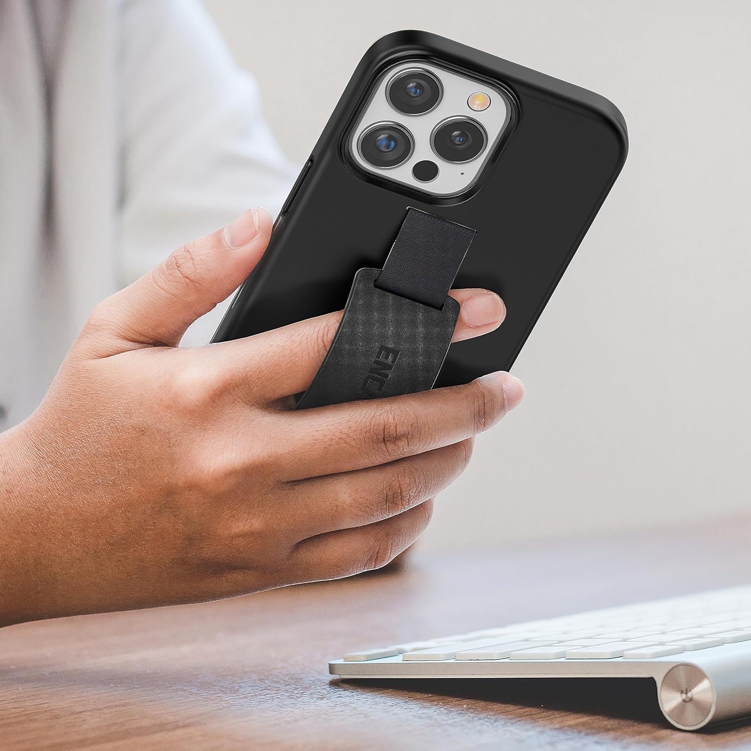 ENCASED Finger Loop Case, Designed for iPhone 15 Pro (2023) Hand Strap Grip Cover with Soft-Touch Silicone Phone Holder (Black) - Image 5