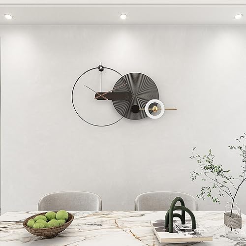 Miniatura 26 de Reloj de pared grande de 39 pulgadas, estilo nórdico naranja moderno, funciona con pilas, reloj decorativo de metal silencioso para sala de estar