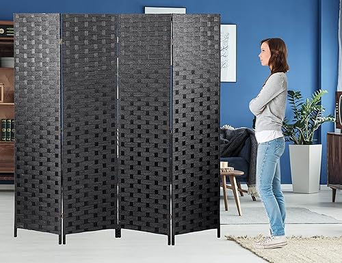 Miniatura 7 de Divisor de habitación de 4 paneles de 6 pies de alto, plegable de madera, pantalla de privacidad, pantallas de división portátiles, separador de