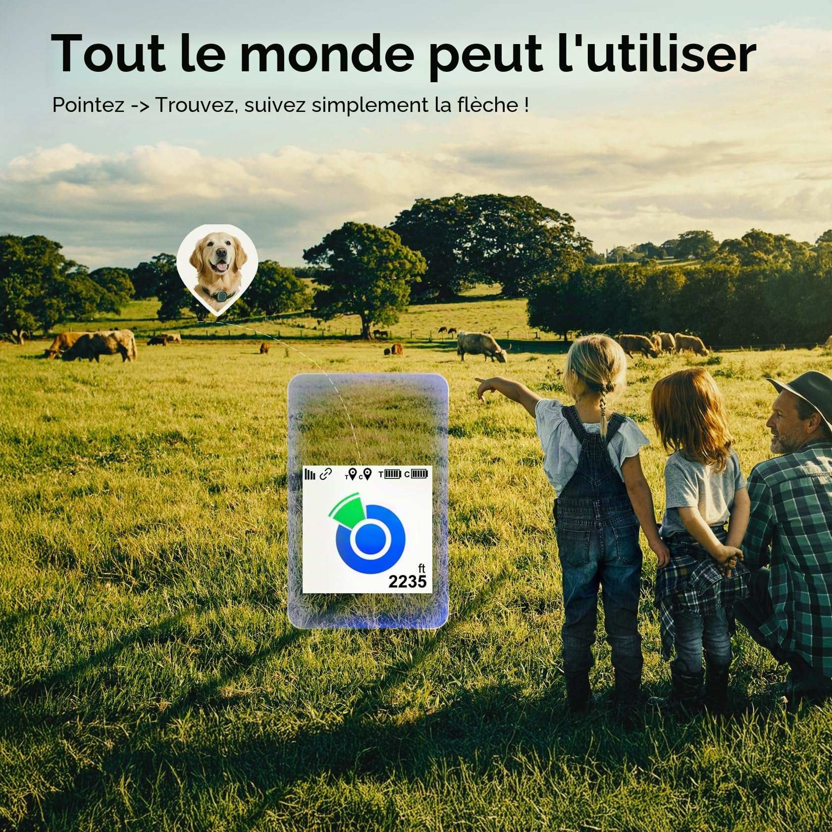 Tracker GPS portable Sans frais mensuels, pour chien et chat Localisateur en temps réel Étanche (Tracker 2) Jaune
