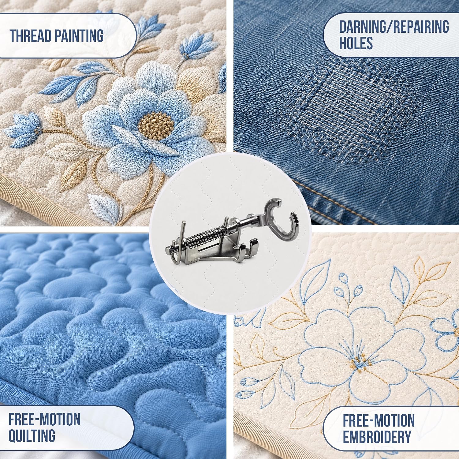 Free Motion Quilting Foot/Free Motion Sewing Foot. Darning and Quilting Attachement for Sewing Machine Compatible with Brother, Singer, Janome, Babylock and More