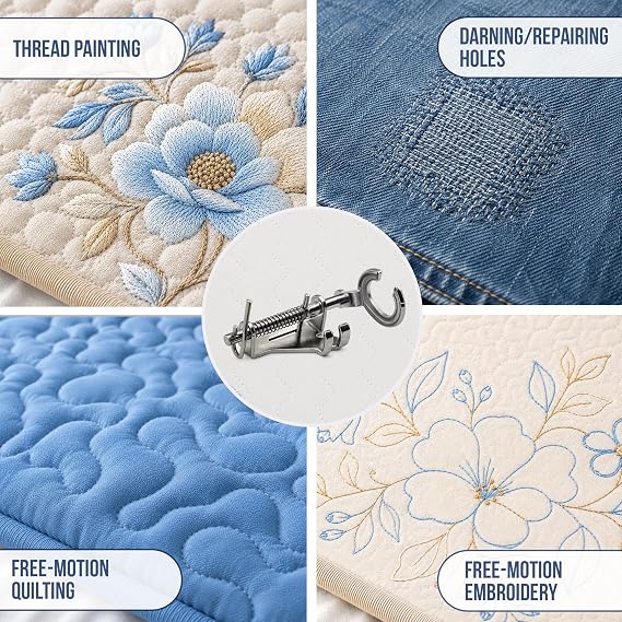 Free Motion Quilting Foot/Free Motion Sewing Foot. Darning and Quilting Attachement for Sewing Machine Compatible with Brother, Singer, Janome, Babylock and More