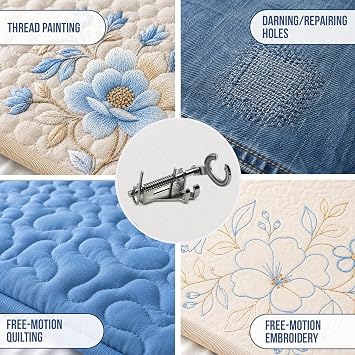 Free Motion Quilting Foot/Free Motion Sewing Foot. Darning and Quilting Attachement for Sewing Machine Compatible with Brother, Singer, Janome, Babylock and More