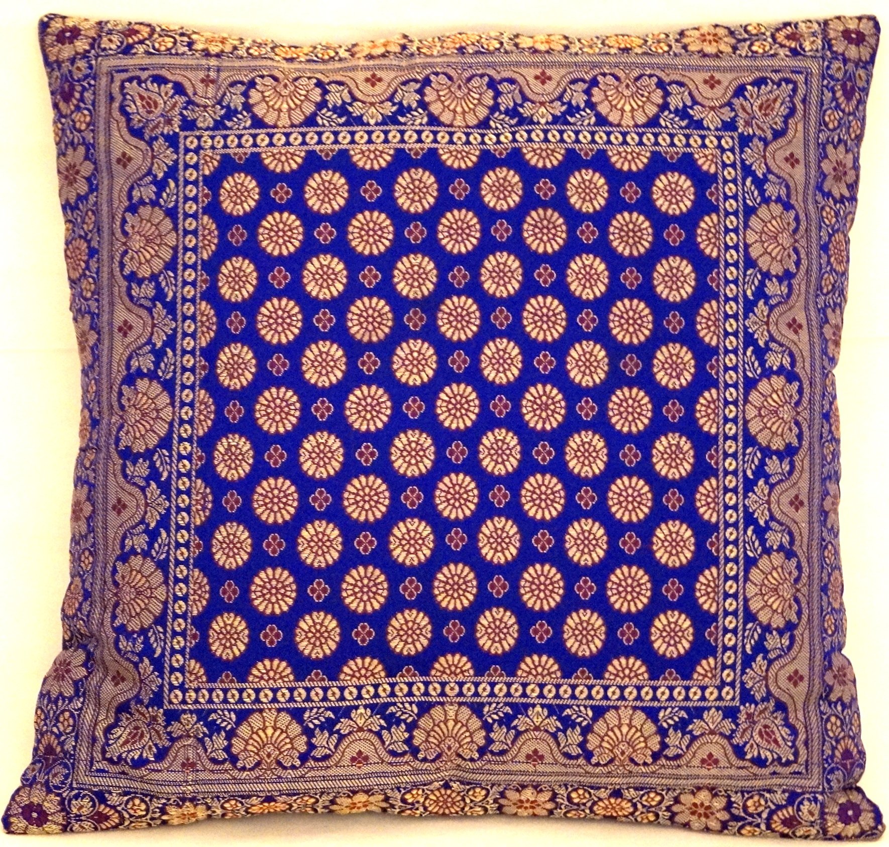 Ruwado Cojín Decorativo Hecho A Mano Verde Turquesa De Seda India Banarasi - 40 Cm X 40