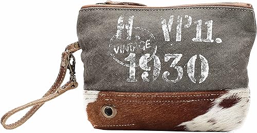 Myra Bag Vintage 1930 Upcycled Canvas Wristlet Bag S-1144, Marrón