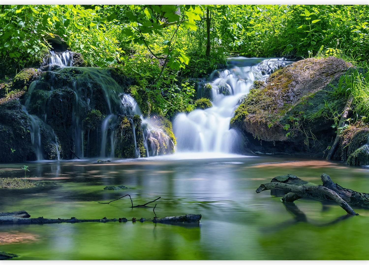 wall26 Removable Wall Sticker/Wall Mural River Rapid Forest Waterfall Lake View Nature Wilderness Photography Realism Landscape Decorative Global Zen for Living Room, Bedroom, Office - 100"x144"
